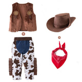 4PCS Cowboy Dress Up Outfits Suits Baby Boys Clothes Vest+Scarf+Pants+Hats For Toddler Purim Halloween Carnival Birthday Costume
