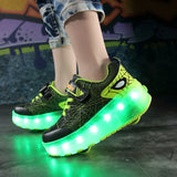 Kid Boys Girls Roller Shoes LED Light Up USB Charging Skateboard Shoes