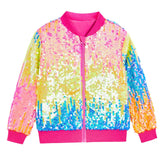 2-16Y Kid Girls Sequin Jacket Glitter Shiny Zip Up Coat Outwear