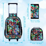 3 Pcs Boys Rolling Backpack Cool 3D Dinosaur Roller Wheels Kids Bookbag