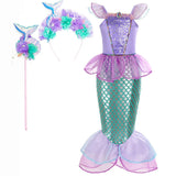 Kid Girl Little Mermaid Ariel Princess Carnival Summer Purple Dress