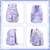 3 Pcs/Set Kid Girl Gradient School Bags Waterproof Students Backpack