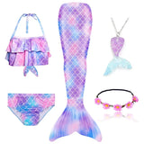 5Pcs/Set Girls Mermaid Tail Swimsuit Costume Beach Pool Swimwear