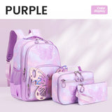 3Pcs Girl Backpack Butterfly Large Capacity Student Bookbag Back To School
