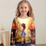2-12Y Children's Clothing Girl T-Shirts Short Sleeve Child T-Shirt Beautiful Fairy Print Casual