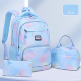 Gradient 3-piece School Bag Set Girls College Style Large Capacity Rainbow Backpacks
