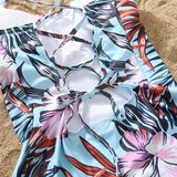 Family Matching Mom Daughter Swimwear Floral Pattern Ruffle One-Piece Swimsuit