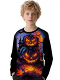 2-12Y Kid Boy Halloween Pumpkin Print Autumn Long Sleeve Casual T-Shirt Tops