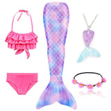 5Pcs/Set Girls Mermaid Tail Swimsuit Costume Beach Pool Swimwear