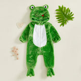 0-18M Baby Halloween Zipper Footed Long Sleeve Frog Jumpsuit Romper