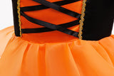 Girls Halloween Costume Puff Sleeve Ruffled Tiered Tulle Dress+Witch Hat+Pumpkin Candy Bag Trick or Treat Party Kid Outfit 3pcs