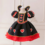 3-10Y Kid Girls Red Heart Princess Puff Sleeve Splicing Puffy Birthday Party Halloween Dresses