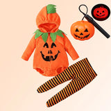 Infant Baby Girl Boy Halloween Party Pumpkin Hooded 3 Pcs Set