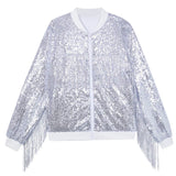 2-16Y Kid Girl Trendy Tassels Sequin Hip Hop Jacket Baseball Party Coat