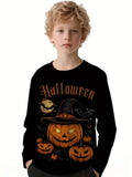 2-12Y Kid Boy Halloween Pumpkin Print Autumn Long Sleeve Casual T-Shirt Tops