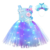 12M-12T Kid Baby Girls Mermaid Glowing Tutu Halloween Ariel Party Dresses