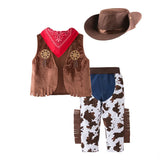 4PCS Cowboy Dress Up Outfits Suits Baby Boys Clothes Vest+Scarf+Pants+Hats For Toddler Purim Halloween Carnival Birthday Costume