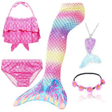 5Pcs/Set Girls Mermaid Tail Swimsuit Costume Beach Pool Swimwear