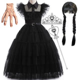 2-12Y Kid Girl Classic Black Gothic Wendsday Halloween Holiday Party Dresses