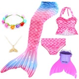 3-12T Kid Girls Mermaid Costume Swimsuit  Swimming Tail 6 Pcs/set