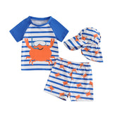 Boys Ocean Adventure Rash Guard Swim Set Tropical Fish Print Short Sleeve T-shirt