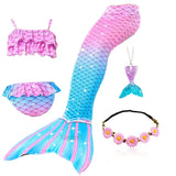 Girls Swimming Mermaid Tail Costume Cosplay Swimsuit Swimwear  5pcs/set