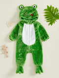 0-18M Baby Halloween Zipper Footed Long Sleeve Frog Jumpsuit Romper