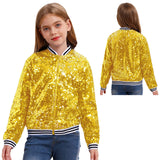 6-16Y Kids Girls Hip Hop Jazz Street Dance Performance Outerwear Sequin Jacket Coat
