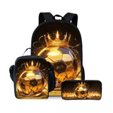 Kid Football Pattern Three Piece Set Cartoon School Backpack