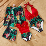Family Matching Beach Swimsuit Tropical Floral Print Summer Swimwear