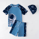 Kids Boy Girl Shark Print Swimwear Short Sleeve Swimsuit 3Pcs/Set