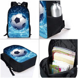 Kid Football Pattern Three Piece Set Cartoon School Backpack