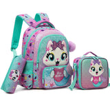 Kids Girl Backpacks Schoolbags 3 Pcs With Lunch and Pencil Bag for Elementary Middle School