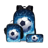 Kid Football Pattern Three Piece Set Cartoon School Backpack