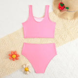 High Waist Bikini 2026 Printed Girls Swimsuit Kids Swimwear Female Children Bathers