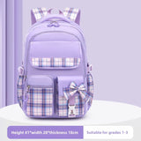 Kid Girl Cute Plaid Bow Backpack Large Capacity School Bag