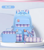 3pcs/set Kid Cute Plaid Bowknot School Backpack Bookbag