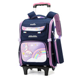 Kid Girl Butterfly Roller Wheeled Backpack Large Capacity Space Schoolbags