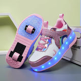 Kid Girl LED Light Up Glowing Sneakers Skates Shoes