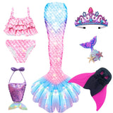 Kid Girls Monofin Swimming Mermaid Cosplay Swimsuit Bikini  7Pcs/Set
