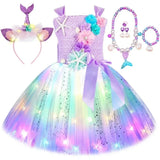 1-14Y Kid Baby Girl Princess Mermaid Led Light Up Birthday Party Tutu Dresses