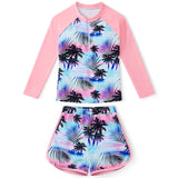 Girls Two Piece Swimwear Long Sleeve Rash Guard Shirts Quick-Dry Bathing Suit Summer Beach Wear