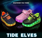 Kid Boys Girls Roller Shoes LED Light Up USB Charging Skateboard Shoes
