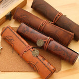 Vintage Retro Treasure Map Canvas Leather Pencil Pouch Stationery Storage