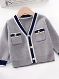 Kid Baby Girl Preppy Cable Knit Cardigan Button Decor V-neck 2 Pcs Sets