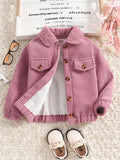 Kid Baby Girls Solid Button Collared Corduroy Jacket Coats