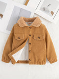 Kid Baby Girls Solid Button Collared Corduroy Jacket Coats