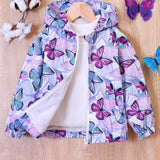 Kid Baby Girl Butterfly Print Hooded Zipper Coat Jacket