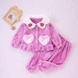 Kid Boy Girl Autumn Winter Coral Velvet Padded Warm Pajamas