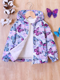 Kid Baby Girl Butterfly Print Hooded Zipper Coat Jacket